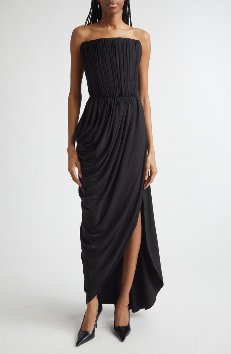 Stella McCartney Strapless Draped Crepe Jersey Gown, Main, color, Black