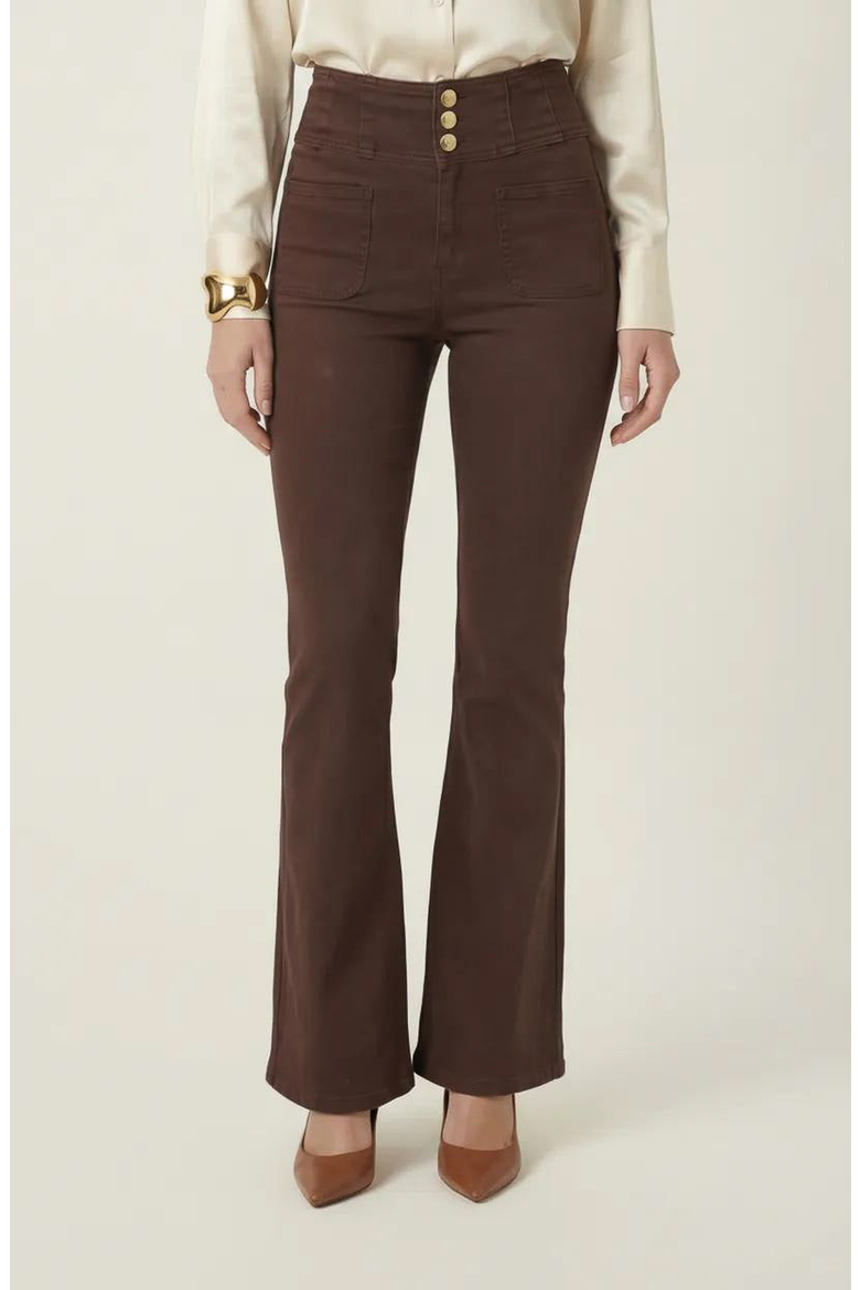 High Waist Flare Pants with Button Front, Main, color, Chocolate Brown