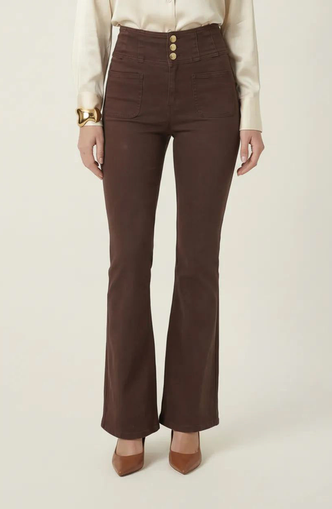 High Waist Flare Pants with Button Front