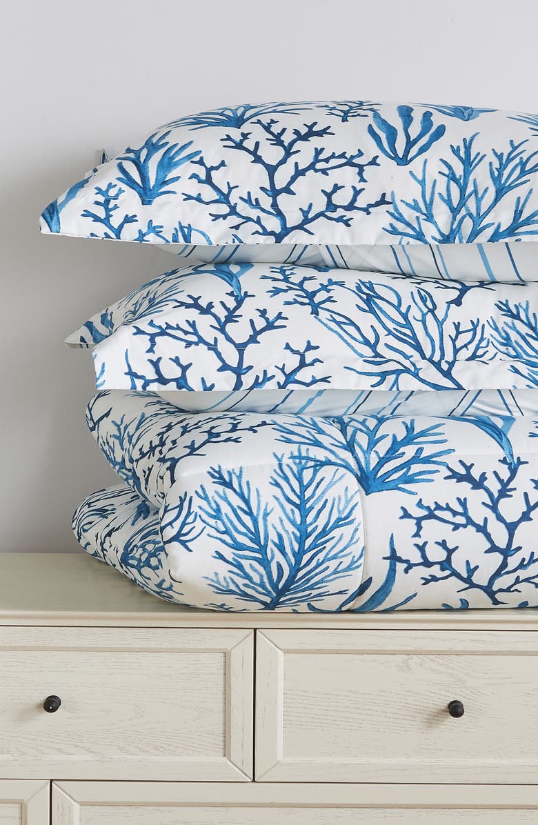Woven & Weft Reversible Print Comforter Set, Alternate, color, Navy Sea Coral Print