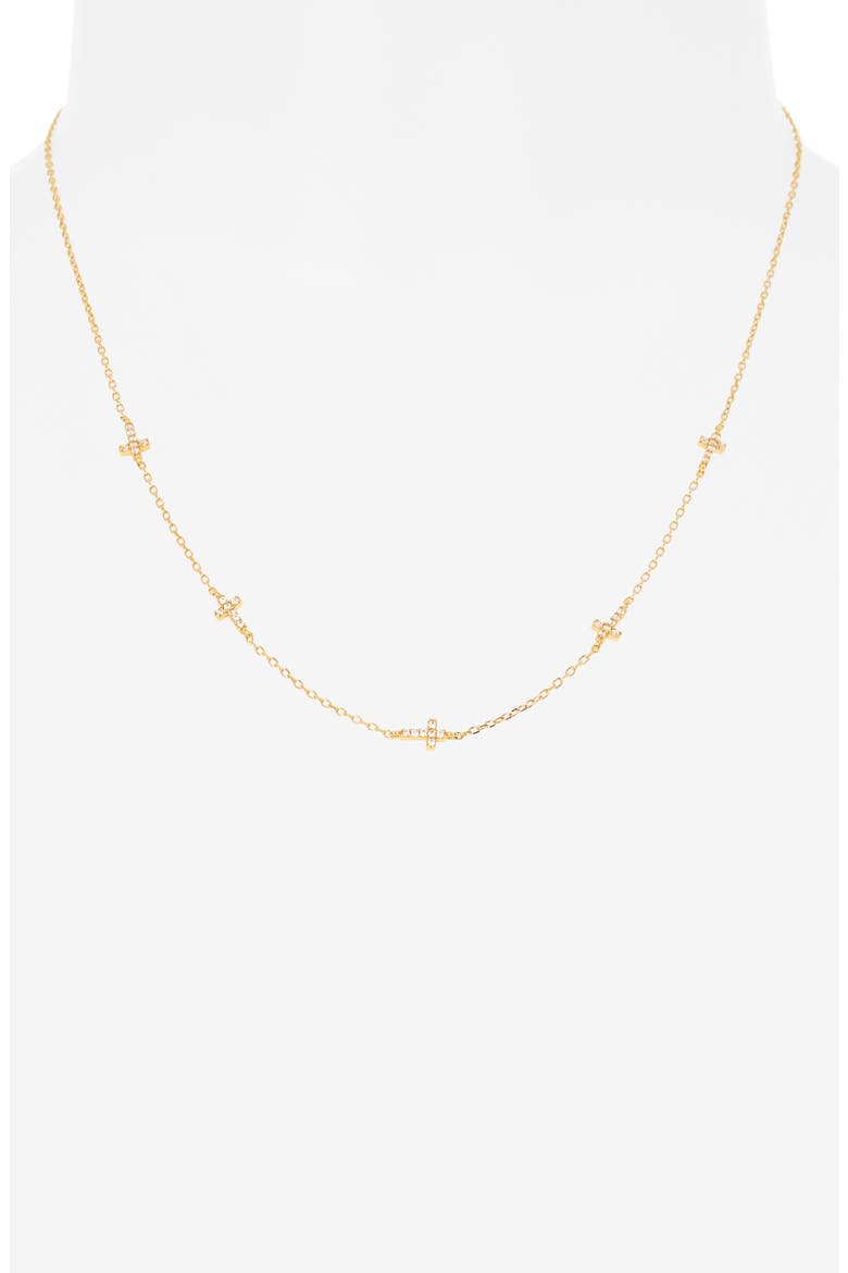 Pavé Cubic Zirconia Mini Cross Station Necklace, Alternate, color, GOLD