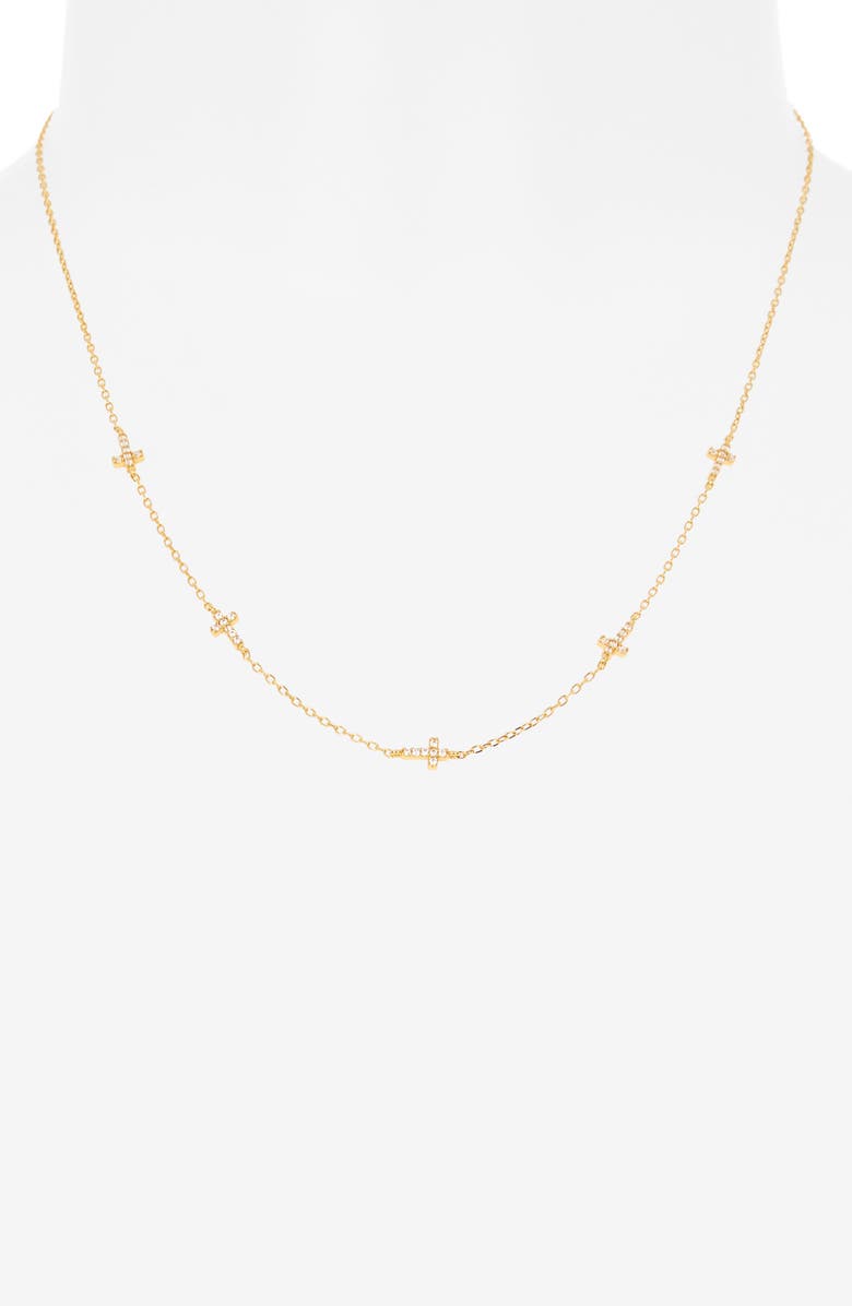 Argento Vivo Sterling Silver Pavé Cubic Zirconia Mini Cross Station Necklace, Alternate, color, Gold