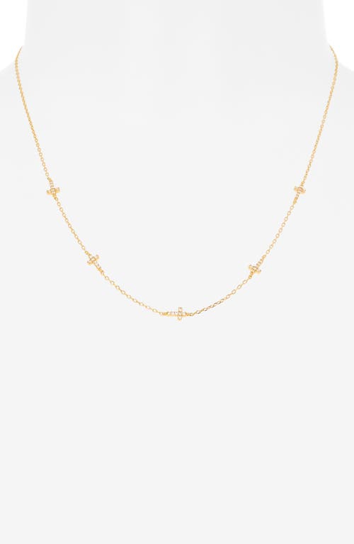 Argento Vivo Sterling Silver Pavé Cubic Zirconia Mini Cross Station Necklace In Gold