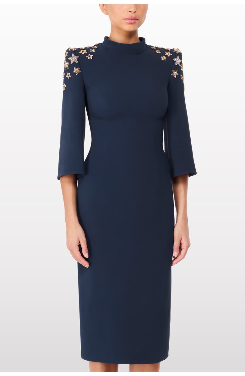 Jenny Packham Stella Star-embellished Mock-neck Midi Dress, Alternate, color, Blackthorne Blue