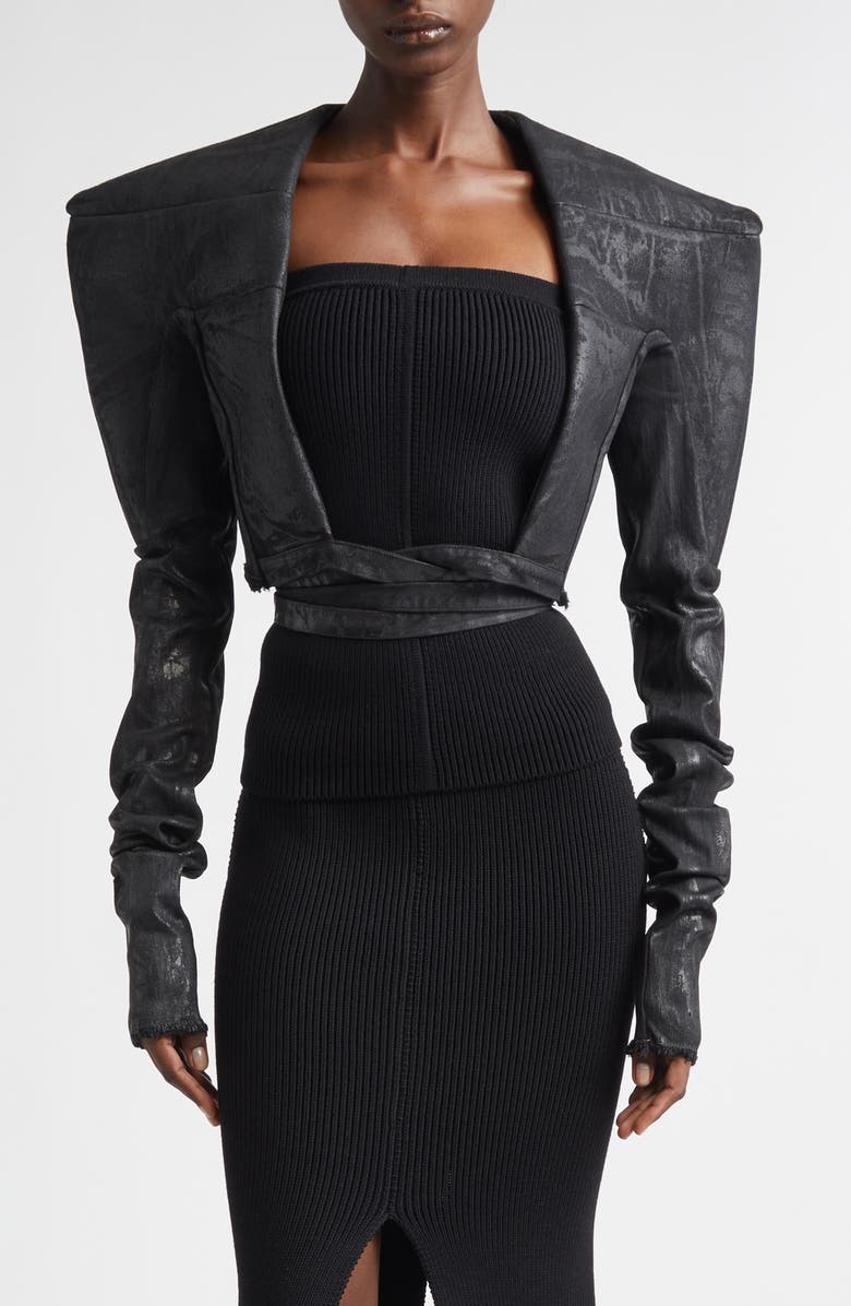 Rick Owens Megacrust Denim Crop Jacket, Main, color, Black