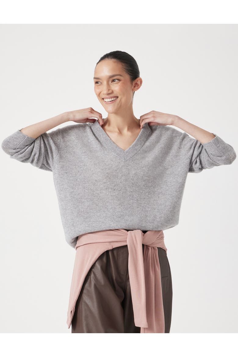 Scarlett Cashmere V Neck Sweater, Main, color, Grey Marl