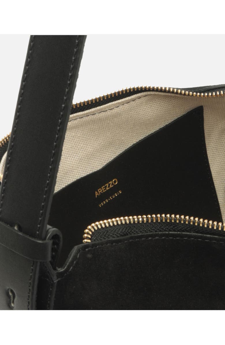 Arezzo Medium Simone Suede Shoulder Bag, Alternate, color, Preto/ Preto/ New Cocoa