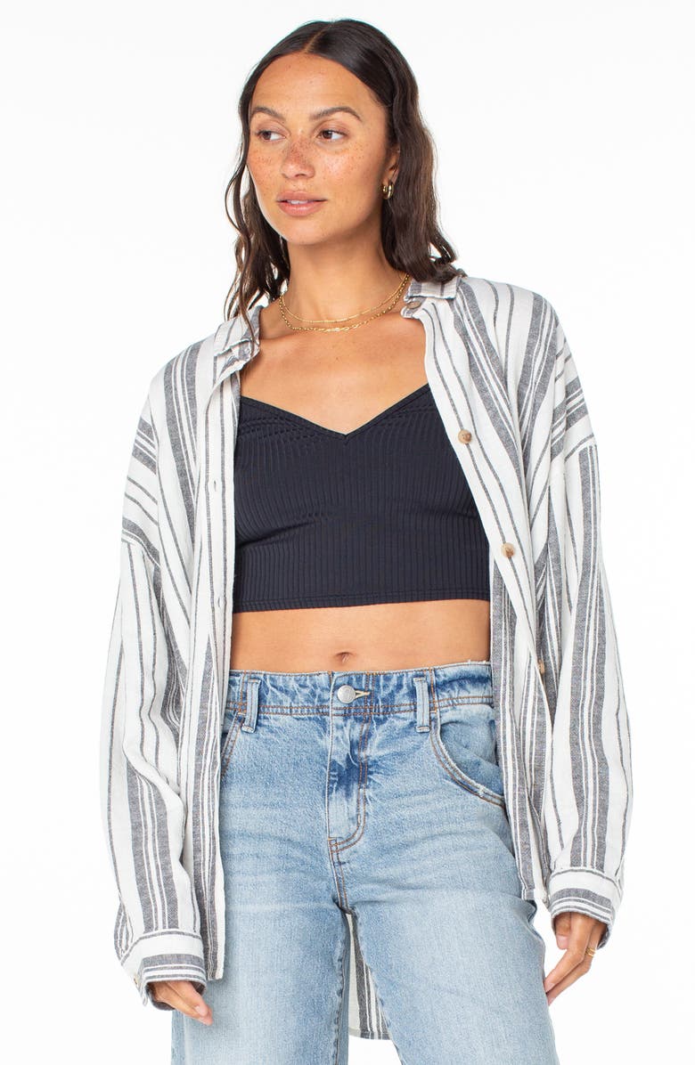 Roxy Morning Time Stripe Linen Blend Button-Up Shirt, Alternate, color, 