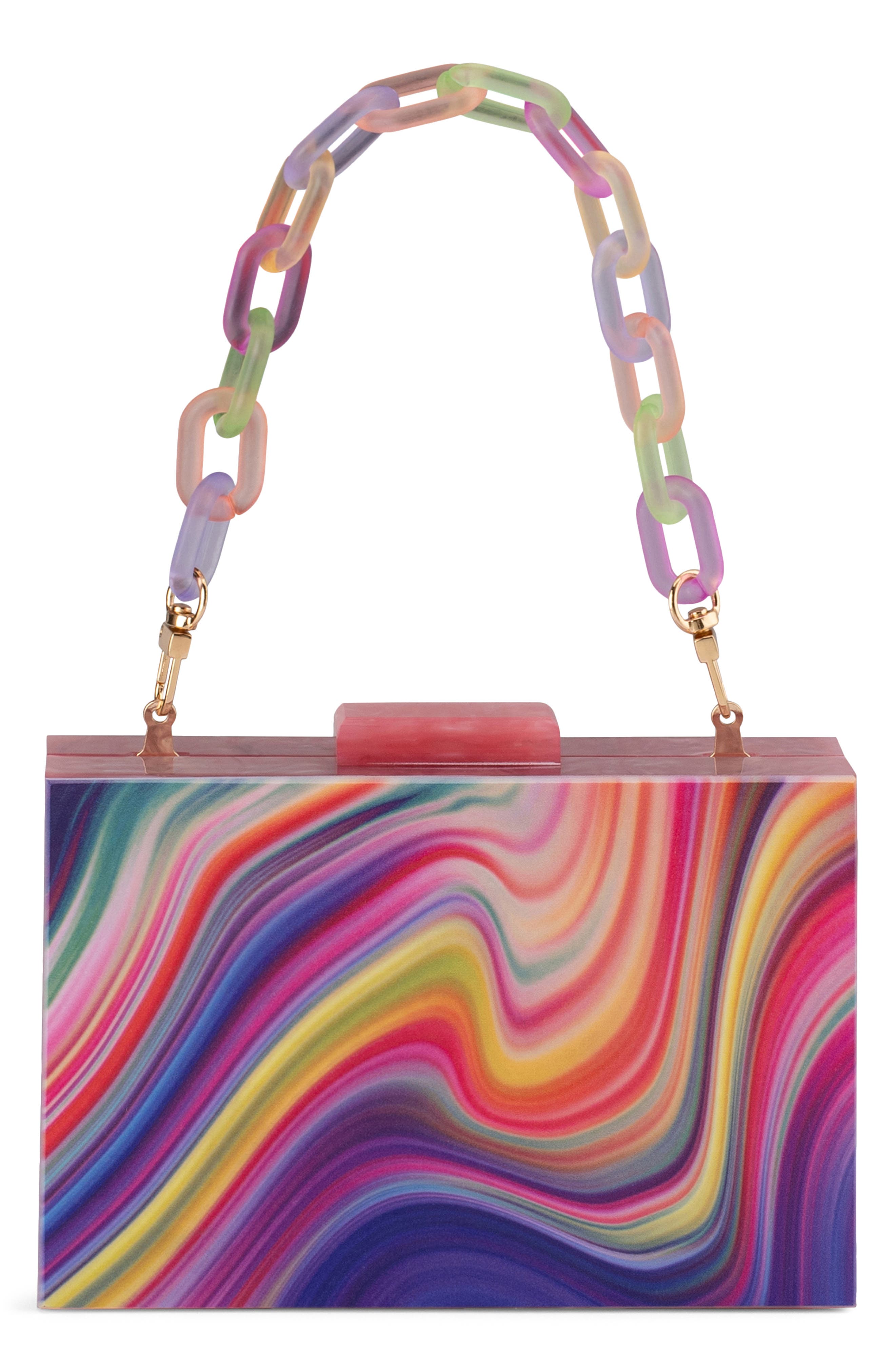 Dorothy Swirl Print Box Clutch, Main, color, RAINBOW