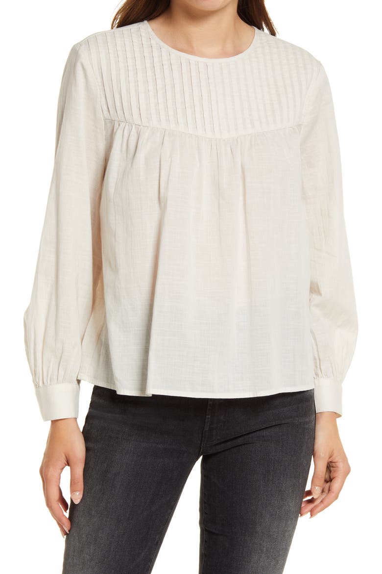 Pintuck Yoke Top, Main, color, BEIGE PUMICE