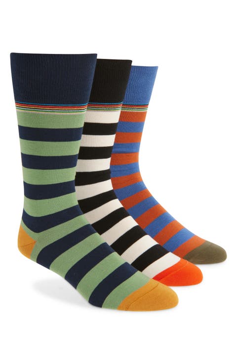 Assorted 3-Pack Ilford Stripe Cotton Blend Dress Socks