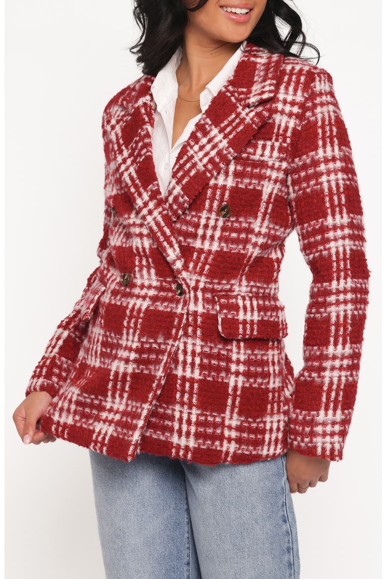 Juliette Plaid Bouclé Blazer, Main, color, RED