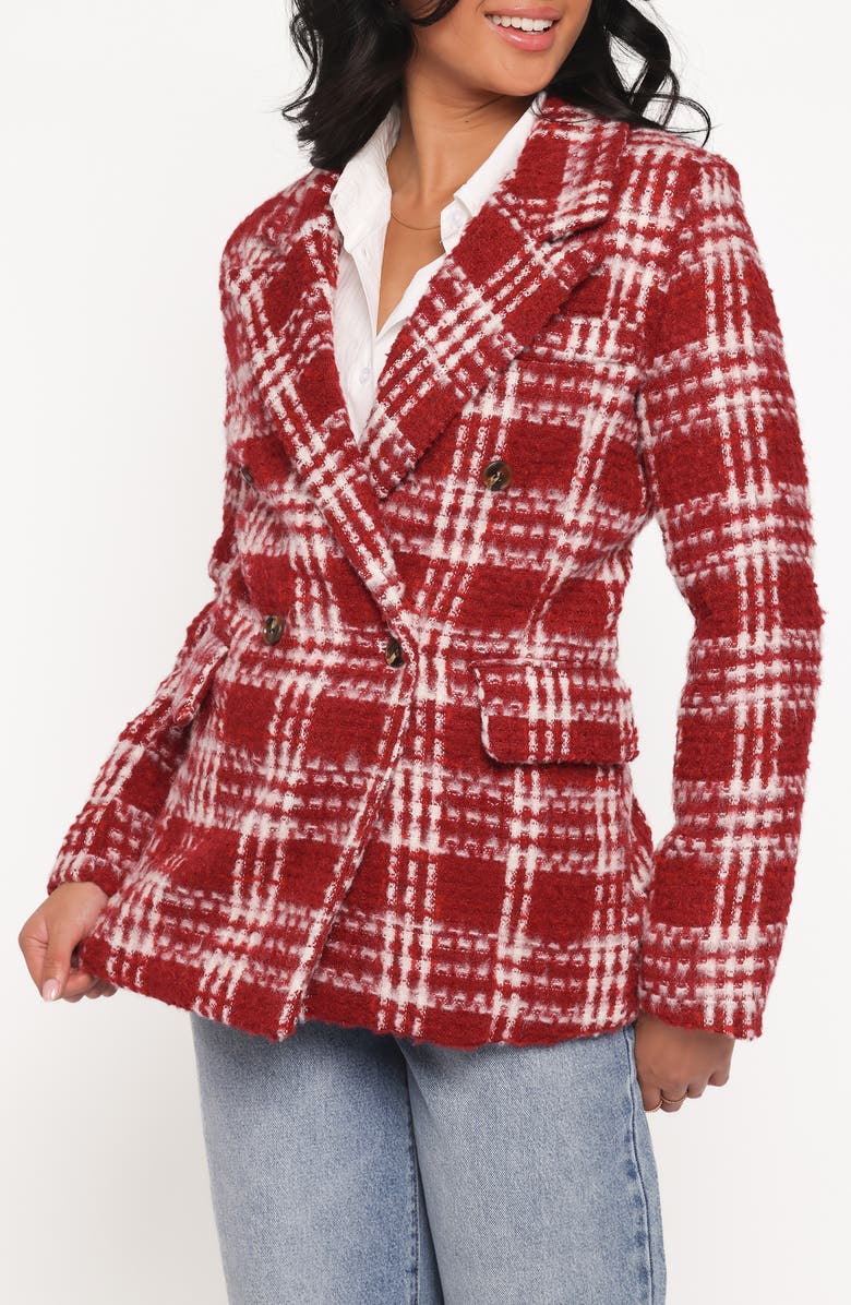 Petal & Pup Juliette Plaid Bouclé Blazer, Main, color, Red