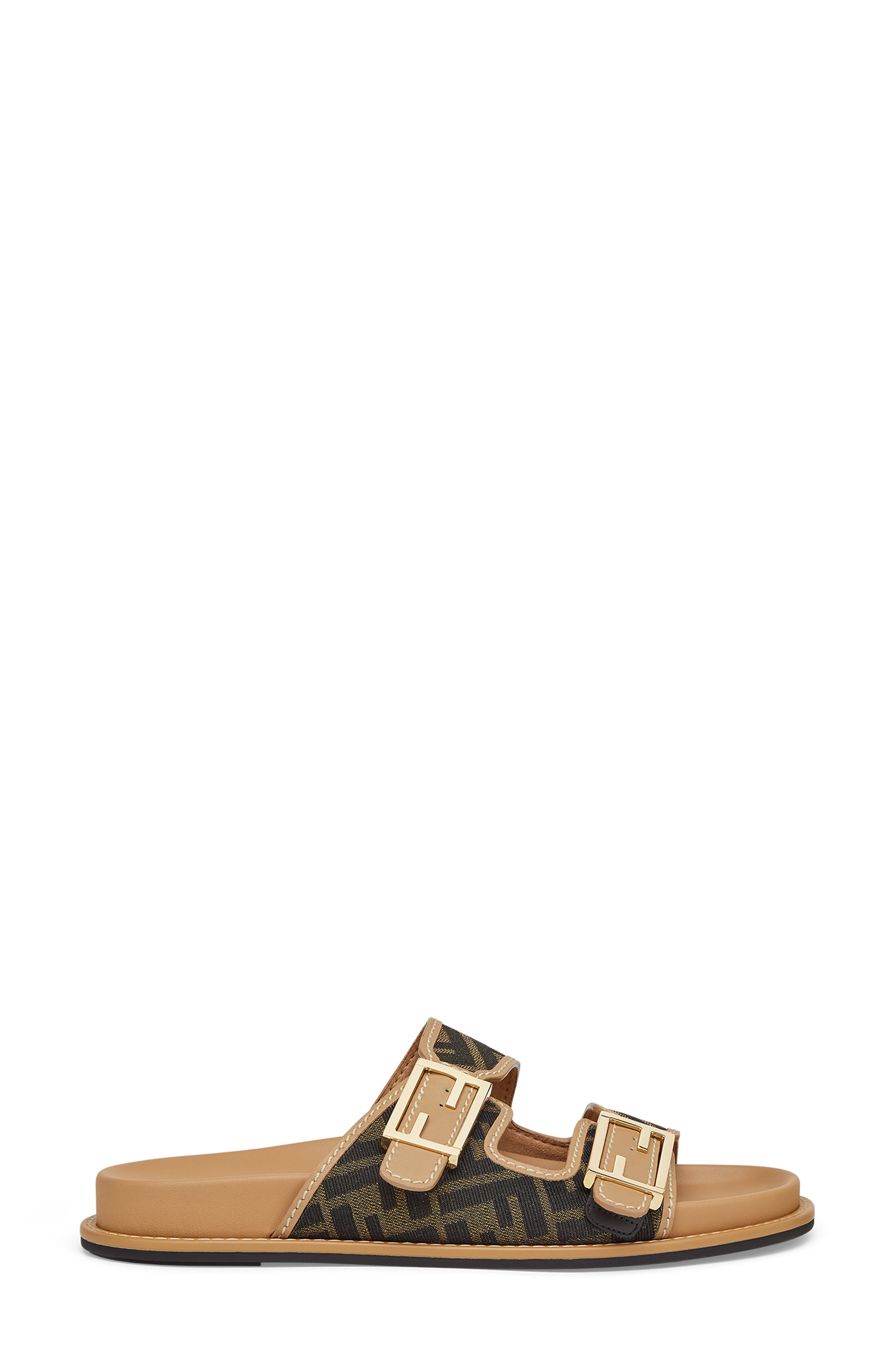 Fendi Feel Busbet Baguette Dual Strap Slide Sandal, Alternate, color, Tobacco Nero