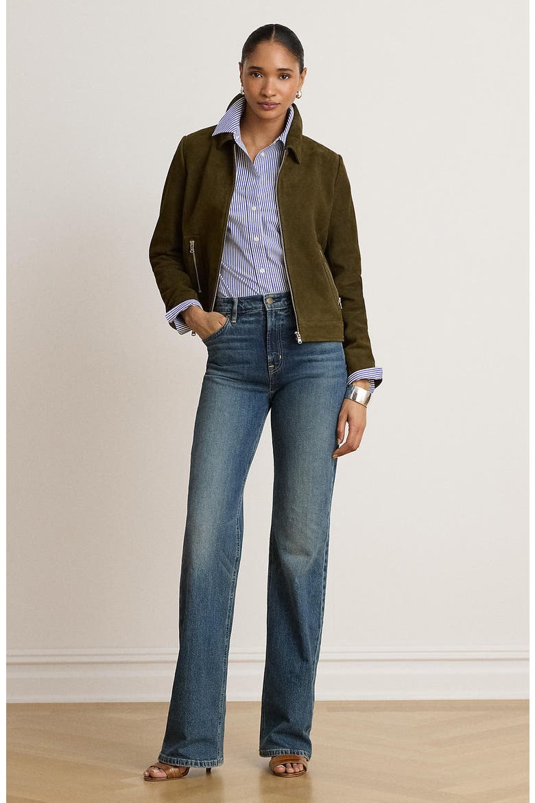 Suede Zip Front Jacket, Alternate, color, HUNTER GREEN