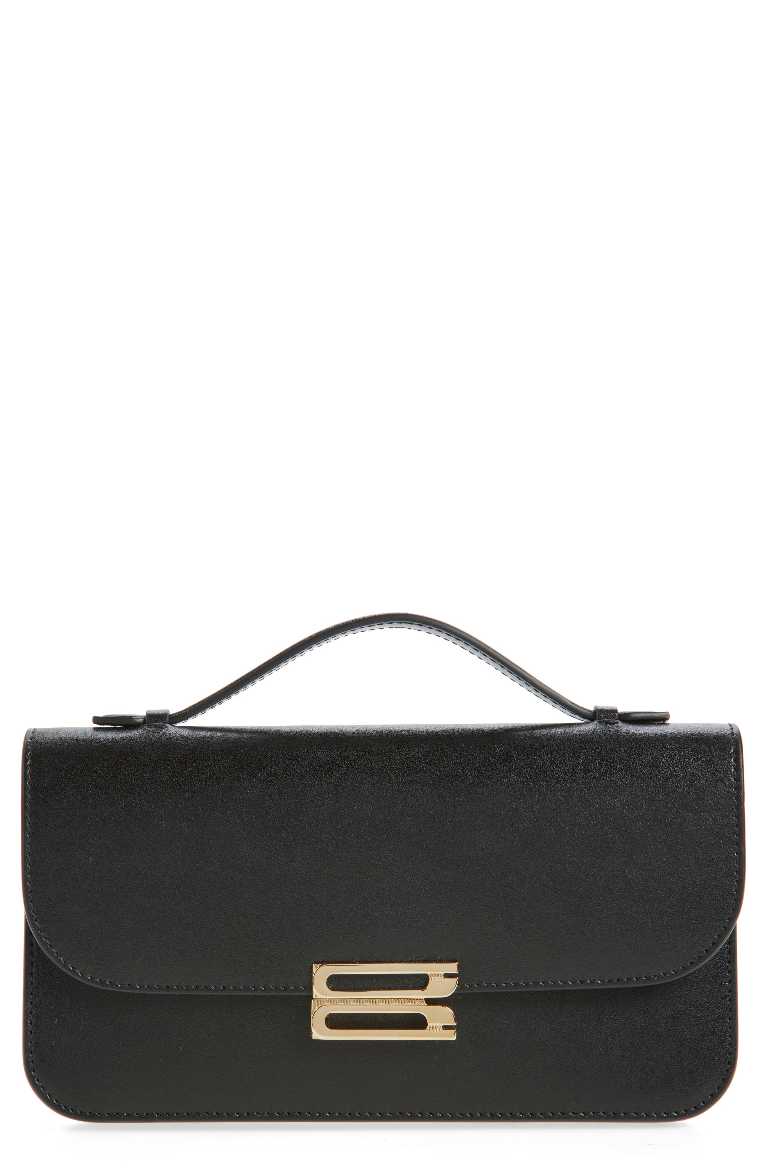 Victoria Beckham Midi Dorian Leather Top Handle Pouchette Bag, Main, color, Black