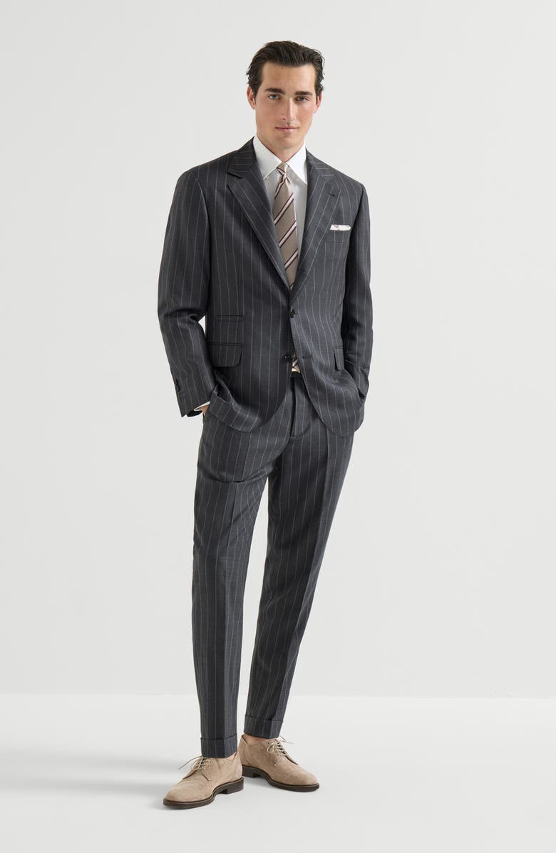 Brunello Cucinelli Wide chalk stripe trousers, Alternate, color, Grey