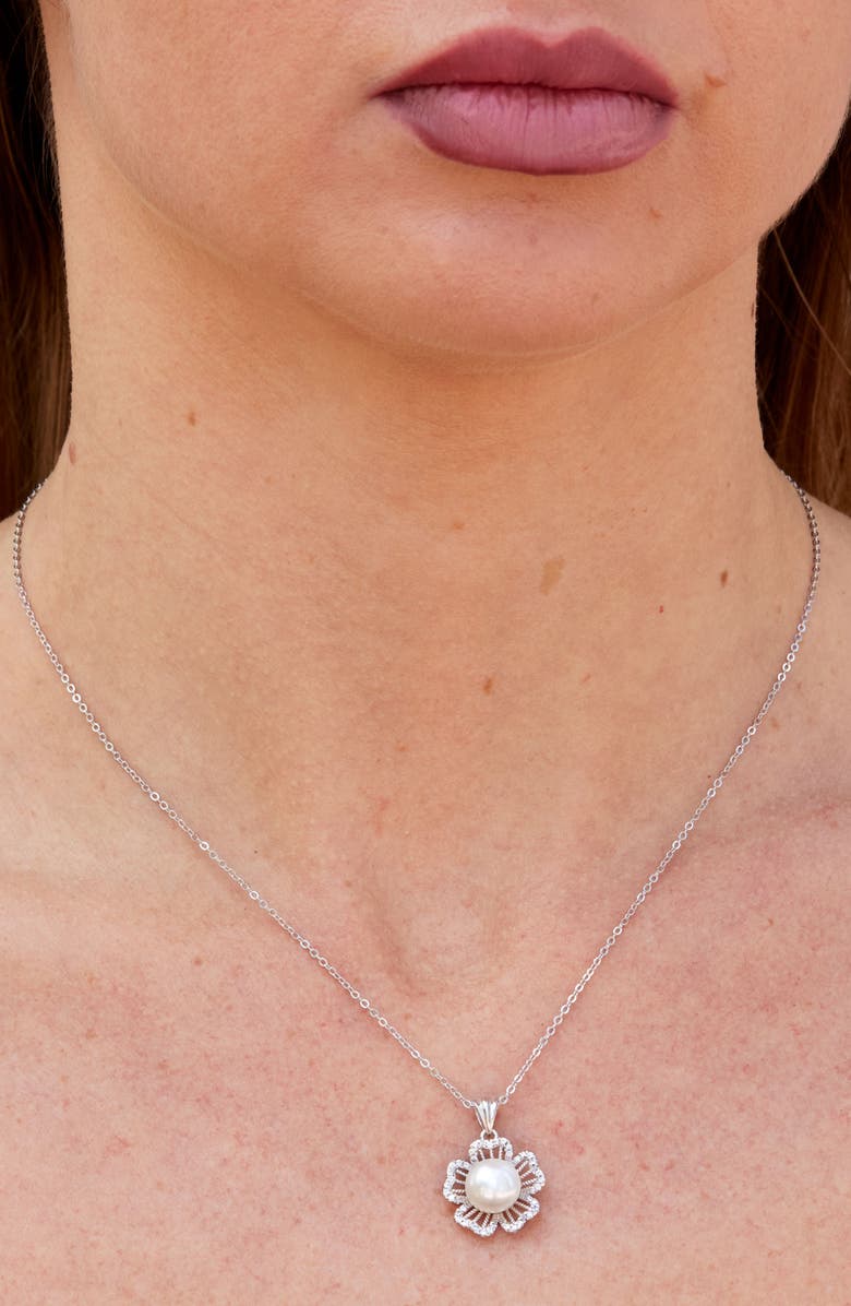 SAVVY CIE JEWELS Cultured Pearl & CZ Flower Pendant Necklace, Alternate, color,