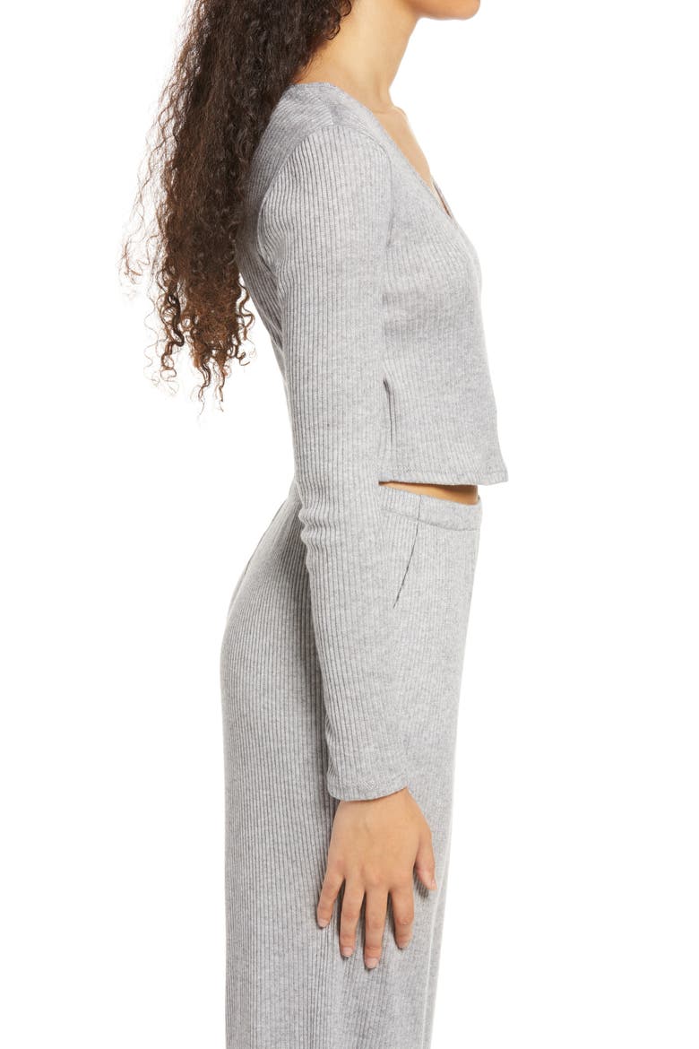 Faux Wrap Crop Top, Alternate, color, HEATHER GREY