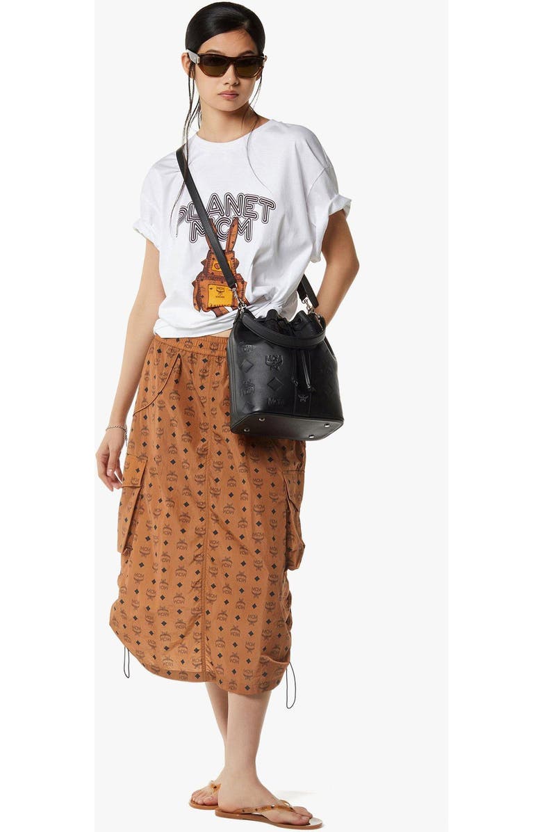 MCM Medium Dessau Drawstring Bag in Maxi Monogram Leather, Alternate, color, Black