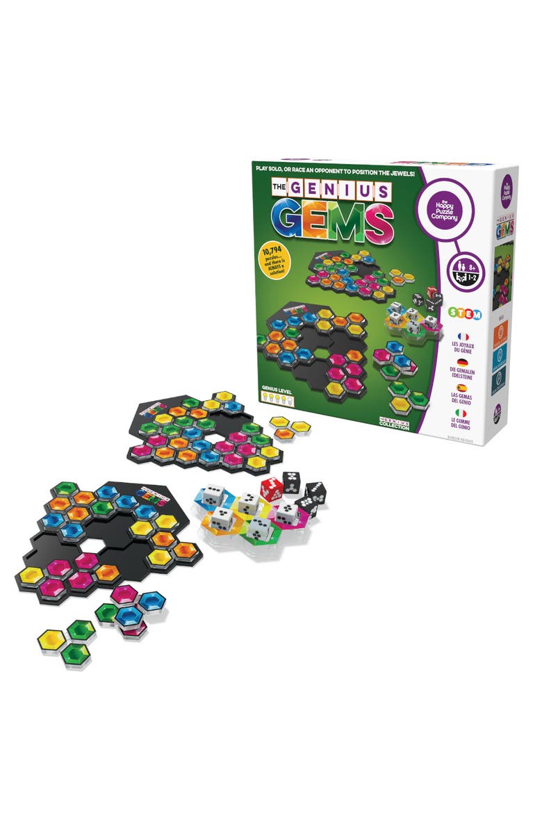 Mukikim Genius Gems. The 10794 Solution STEM Puzzle Game! Roll The Dice & Race Your Opponent to Fill The Grid by Using Different Shapes! Promotes Problem Solving Training, Main, color, Genius Gems