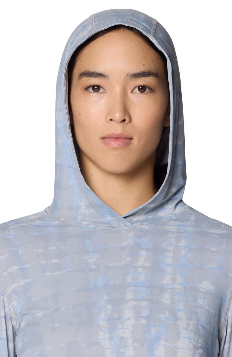Mountain Hardwear Crater Lake Long Sleeve UPF 50+ Hooded T-Shirt, Alternate, color, Glacial Prismatic Print