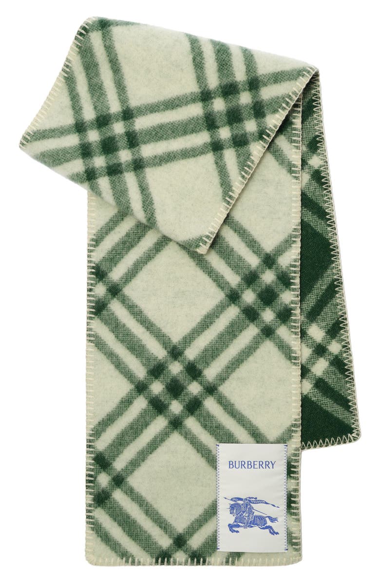 Burberry Medium Tribar Check Wool Scarf, Alternate, color, Tennis Green