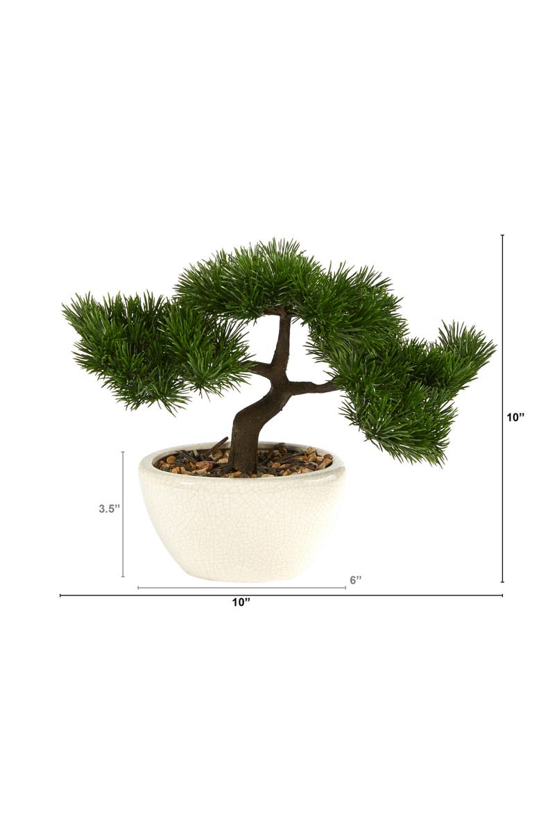 NEARLY NATURAL 10-in Cedar Bonsai Artificial Tree in Decorative Planter, Alternate, color, Green