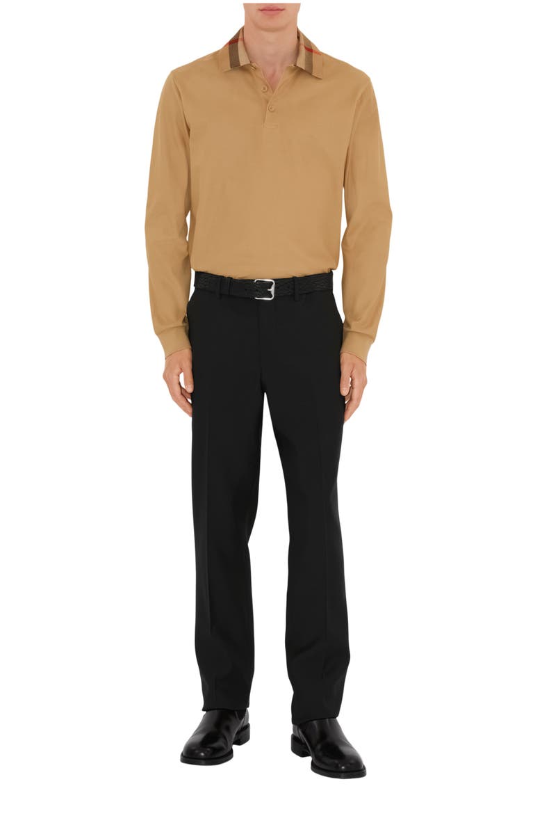 Burberry Long-sleeve Check Collar Cotton Polo Shirt, Main, color, Archive Beige