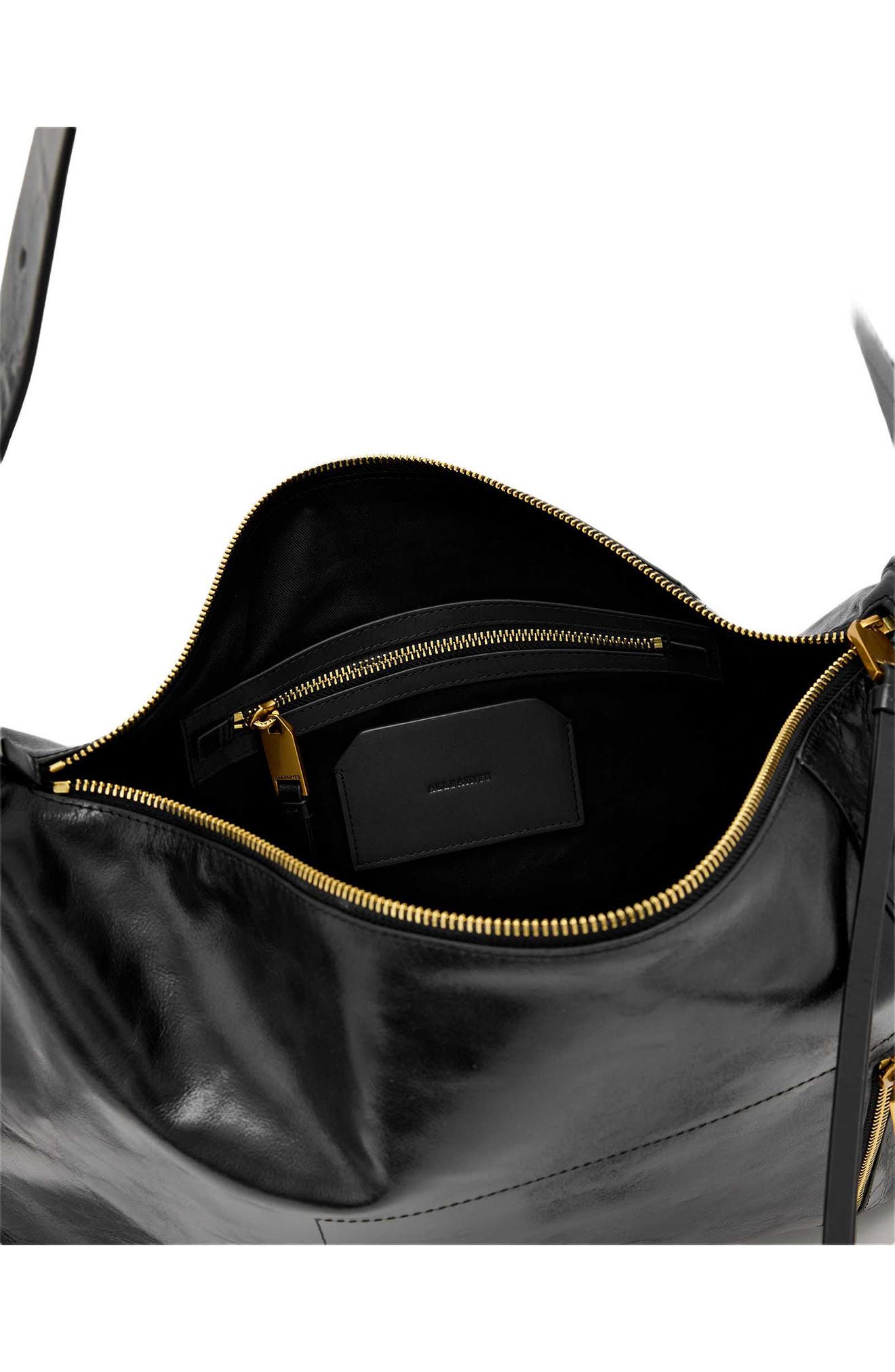 Alba Shine Leather Shoulder Bag, Alternate, color, BLACK