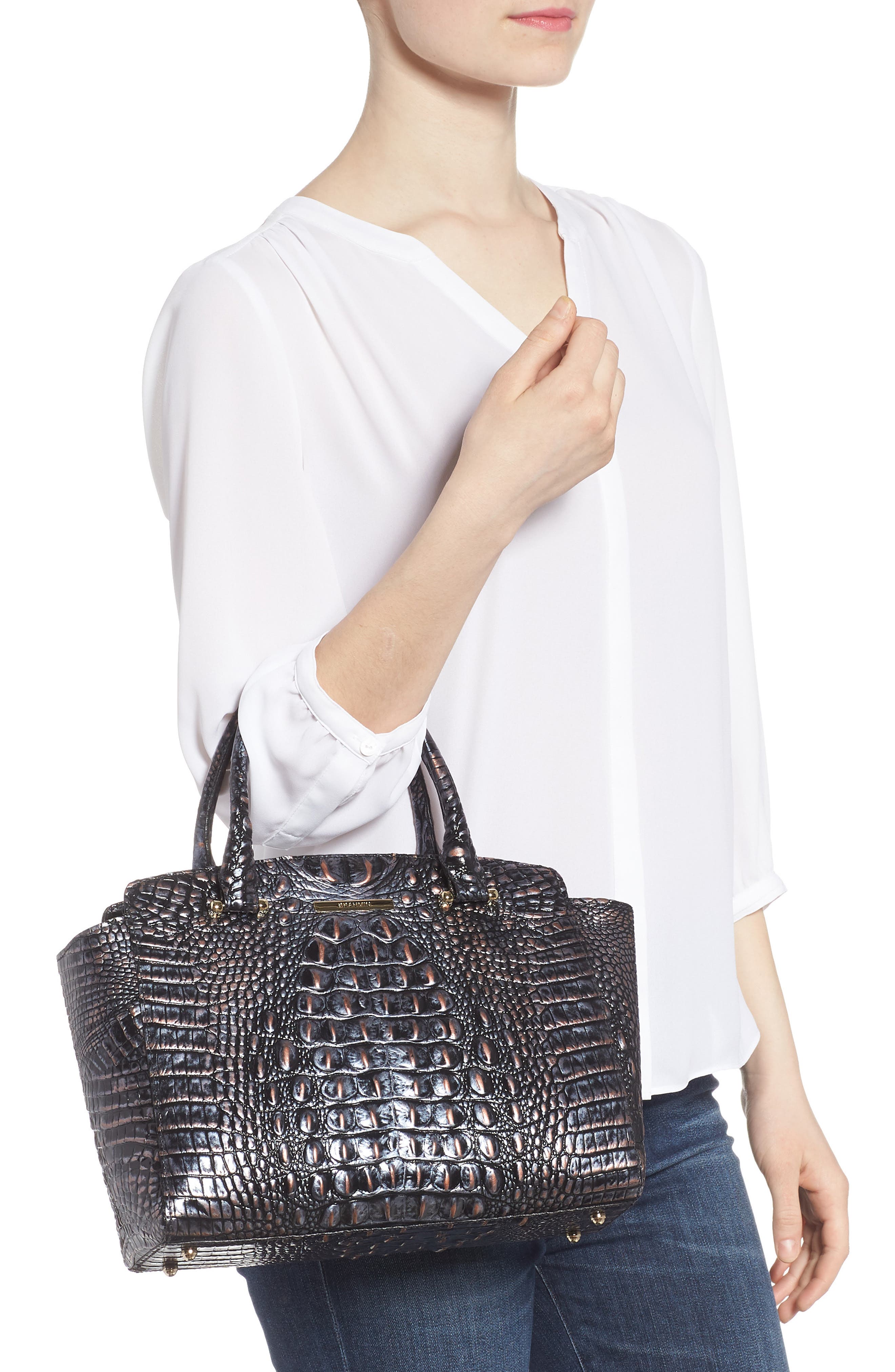 Brahmin Nadia Croc Embossed Leather Satchel, Alternate, color, 