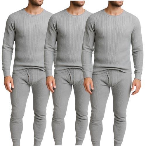 Benben 3 Pack Waffle Knit Thermal Loungewear Set In Gray