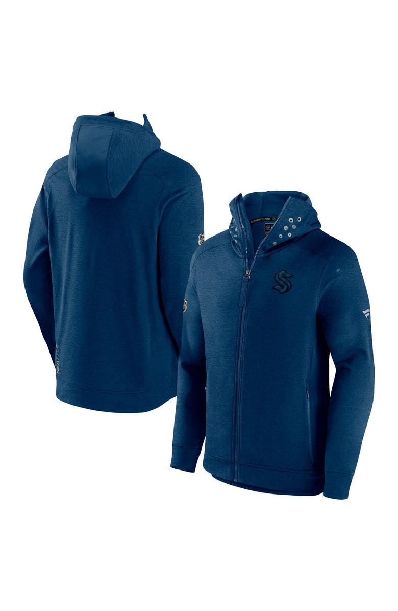 FANATICS Men's Fanatics Branded Heather Deep Sea Blue Seattle Kraken Authentic Pro Road Tech Full-Zip Hoodie Jacket, Main, color, Navy