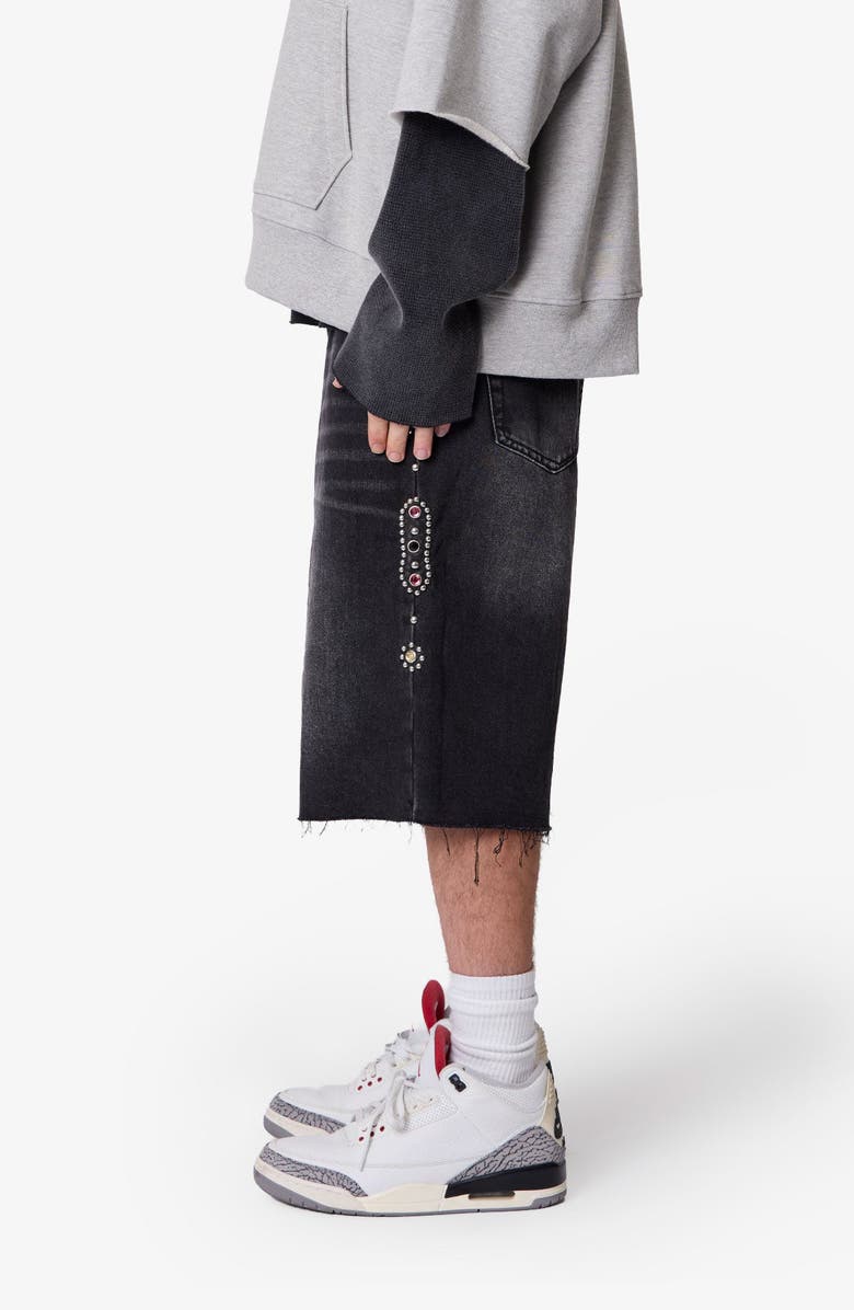 mnml Baggy Mojave Embellished Cutoff Denim Shorts, Alternate, color, 