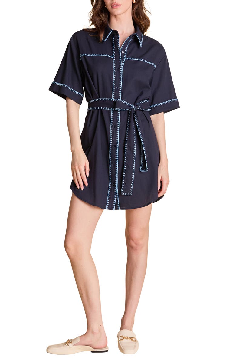 English Factory Contrast Stitch Mini Shirtdress, Main, color,