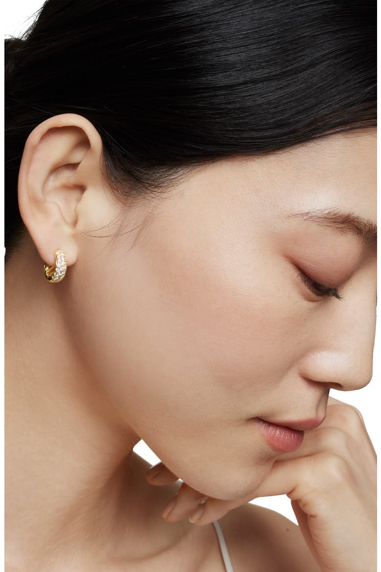 Sculpted Cable Micro Pavé Huggie Hoop Earrings in 18K Yellow Gold, Alternate, color, 18K YELLOW GOLD/ DIAMOND