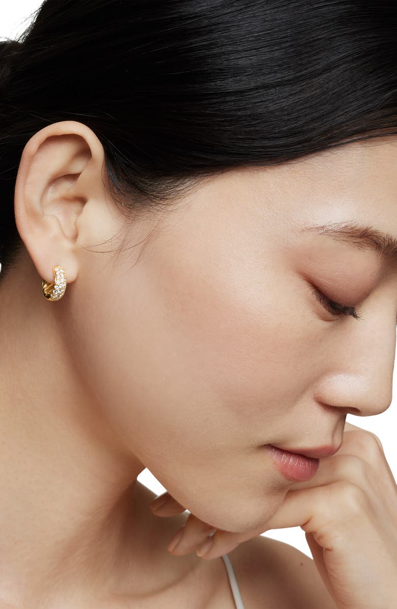 David Yurman Sculpted Cable Micro Pavé Huggie Hoop Earrings in 18K Yellow Gold, Alternate, color, 18K Yellow Gold/ Diamond