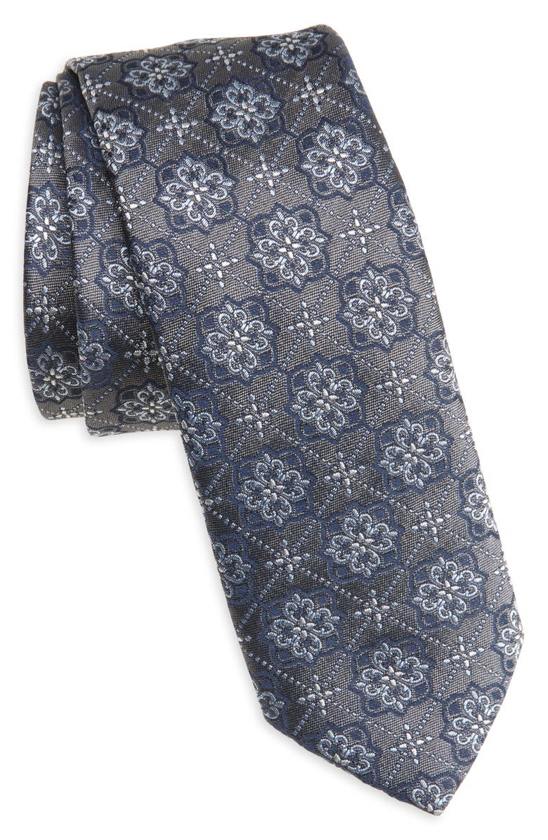 BOSS Cotton Jacquard Tie, Main, color, Dark Grey
