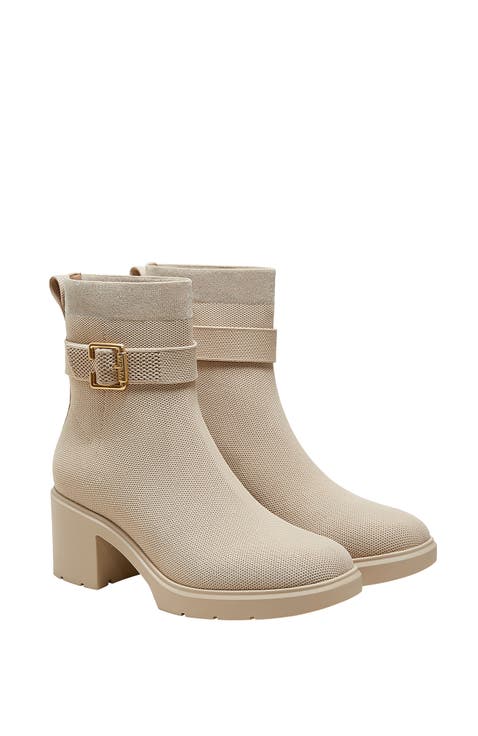 Square-Toe Water-Repellent Heeled Boots (Gisella)