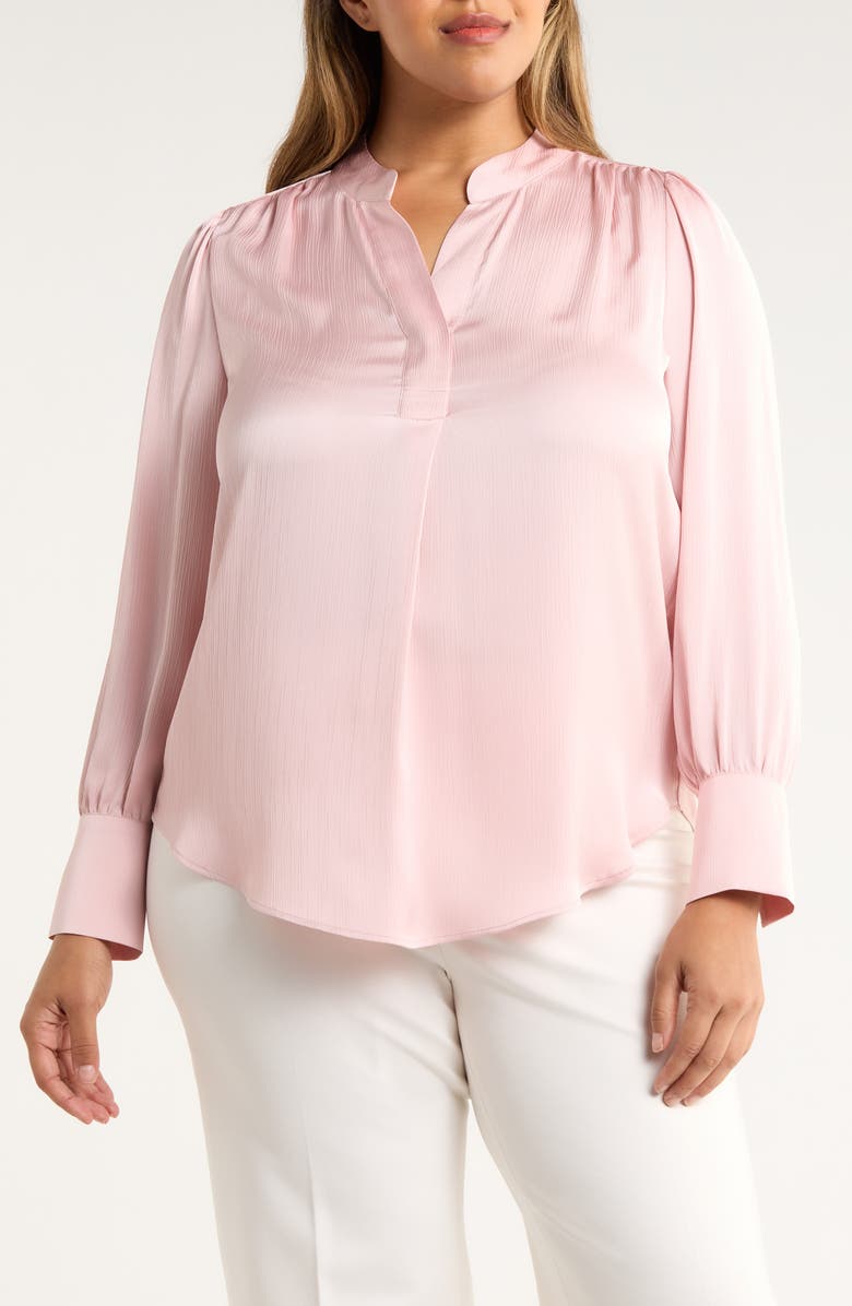 Anne Klein Pleat Front Split Neck Top, Main, color, Pink Blush