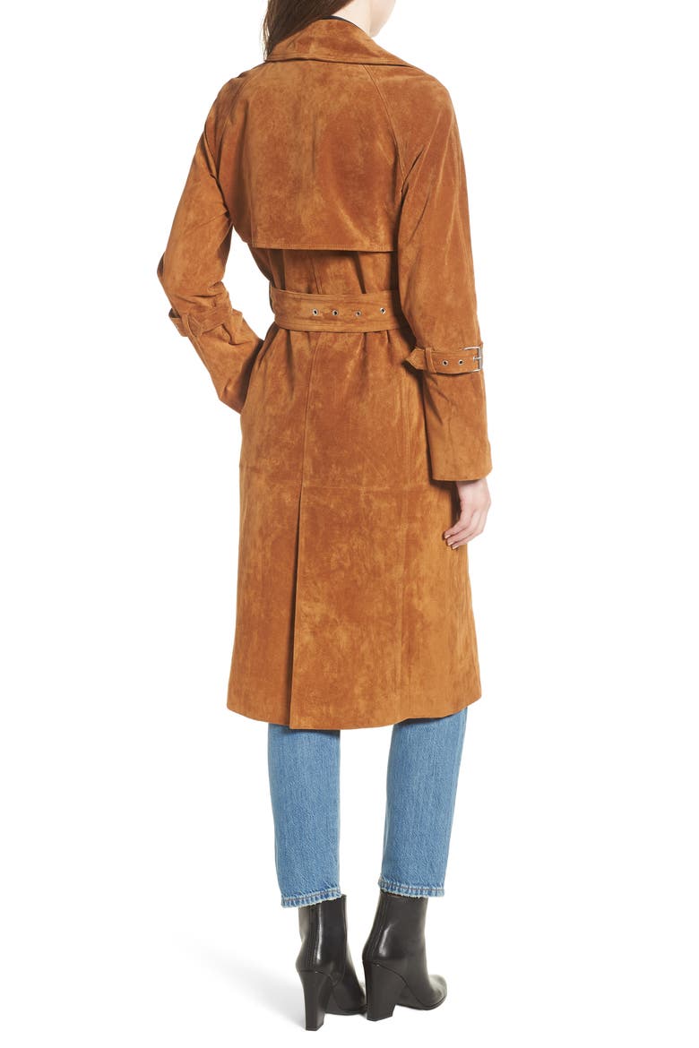 Genuine Suede Trench Coat, Alternate, color, BRANDY