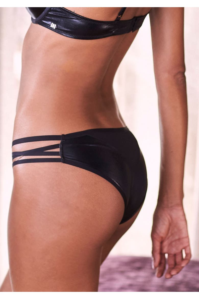 Faux Leather Bikini Brief, Alternate, color, Black