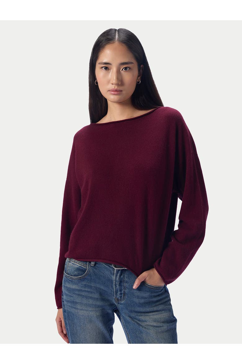 Cashmere Rolled-edge Boat-neck Sweater, Alternate, color, Wine Red