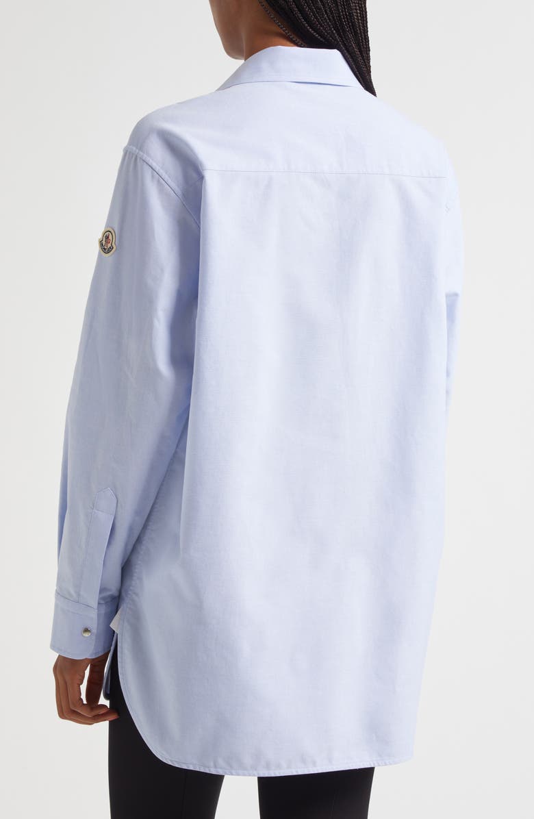 Moncler Cotton Oxford Snap-Up Shirt, Alternate, color, Cool Blue