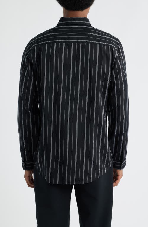 Open Edit Stripe Long Sleeve Button-up Shirt In Black
