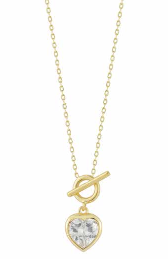 14K Yellow Gold Plated CZ Heart Pendant Necklace