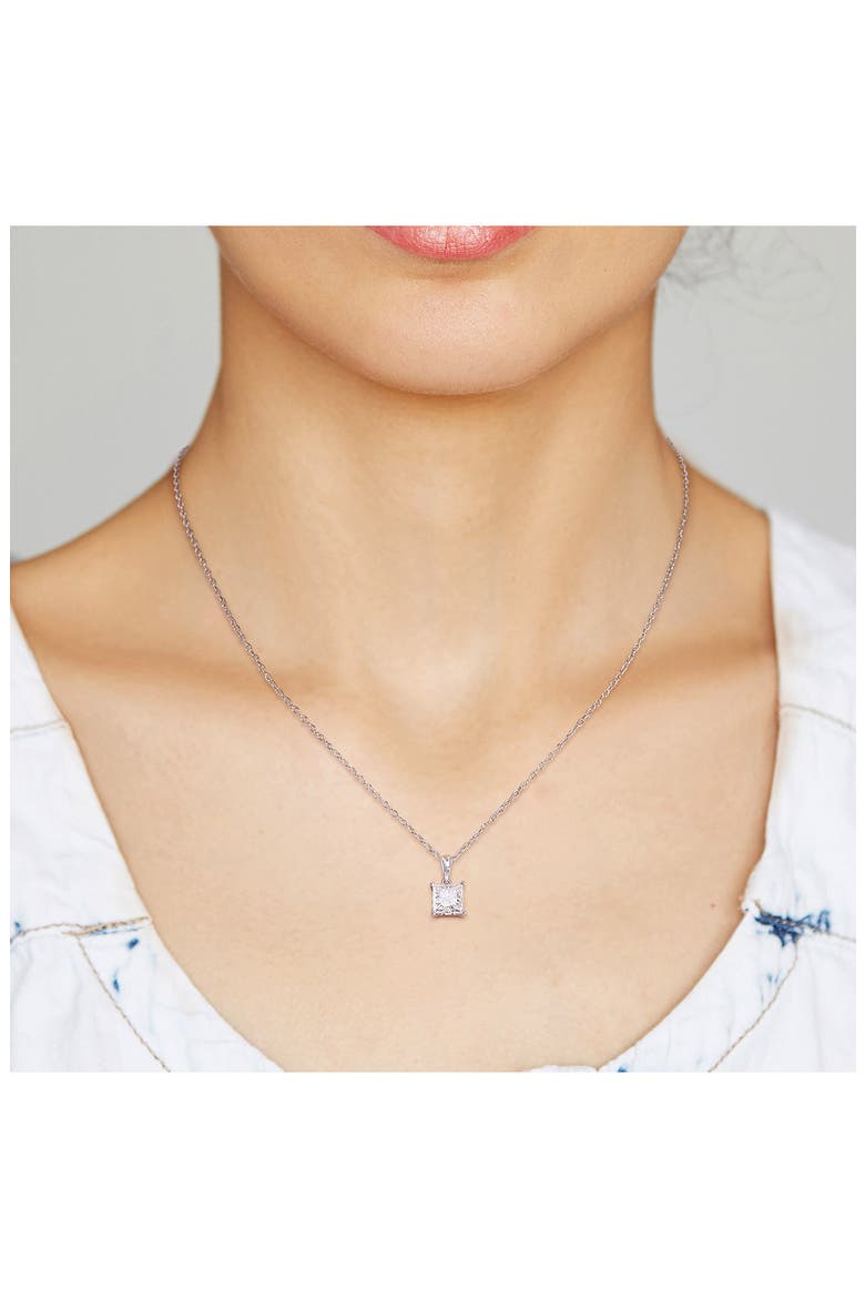 Sterling Silver Princess Cut Lab Created Moissanite Pendant Necklace, Alternate, color, SILVER