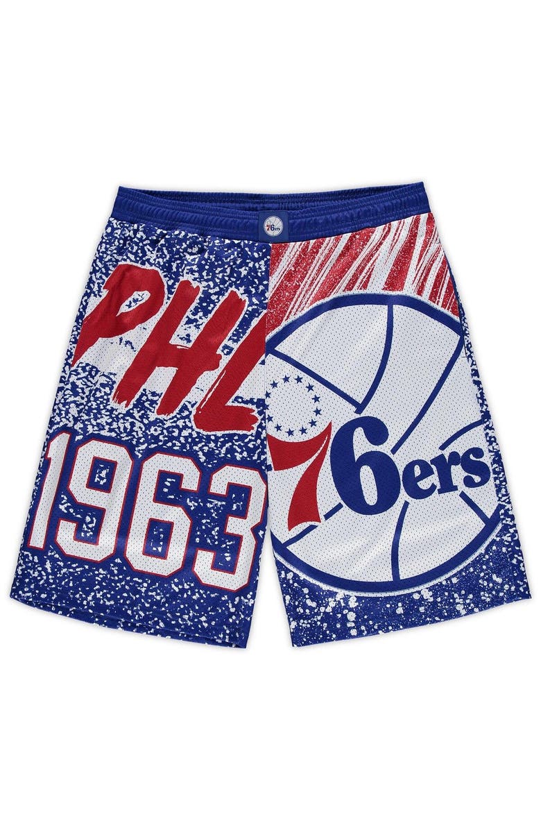 Mitchell & Ness Men's Mitchell & Ness Royal Philadelphia 76ers Big & Tall Hardwood Classics Jumbotron Shorts, Main, color,