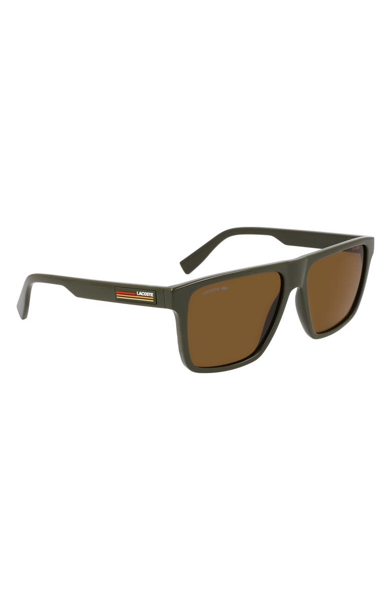 Lacoste Sport 57mm Rectangular Sunglasses, Alternate, color, Khaki