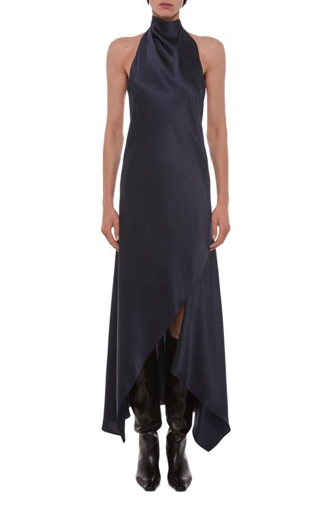 Tie Neck Silk Maxi Dress